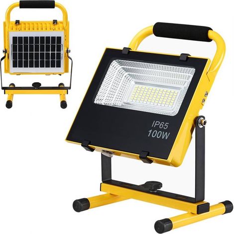 TrAdE Shop Traesio - Lampada Faro Lavoro Portatile Con Pannello Solare 100w 1000lm Luce Emergenza Sos - (1/5)