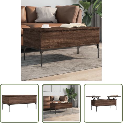 The Living Store Table basse chêne marron 100x50x45cm bois d'ingénierie et métal - Table Basse - Meuble Salon - Table D'appoint - Table Design - Table Extensible (1/5)
