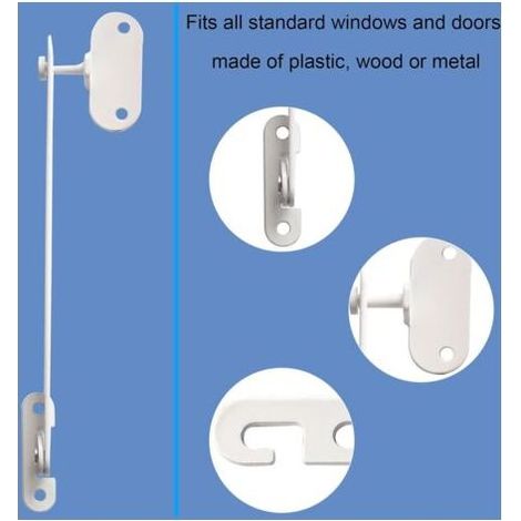 2-teiliger 18 cm Fensterbegrenzer, kein Bohren erforderlich, Fenster- und Türverriegelung mit 4 Schrauben, Fensterblock zur Einstellung der Fensteröffnung (Weiß) (1/5)