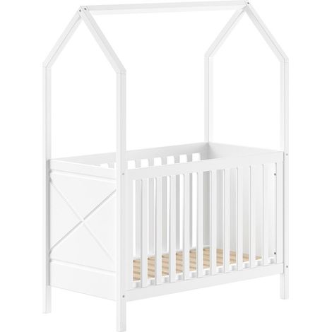 Lit Bébé Maisonnette "Scott" 60x120cm Blanc