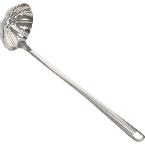 Dieser lotusförmige Schaumlöffel ist aus Edelstahl gefertigt und zeichnet sich durch einen langen Griff, ein schlichtes Design und eine glatte Oberfläche aus. (1/5)
