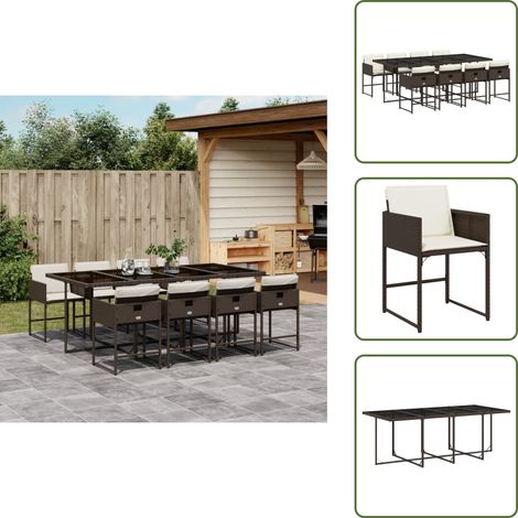 Cuscini da seduta - vidaXL Set da Pranzo da Giardino 9pz con Cuscini Marrone in Polyrattan - Rattan PE