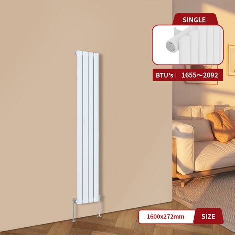 Warmehaus White Central Heating Radiator Flat Panel Vertical Single 1600x272mm (1/5)