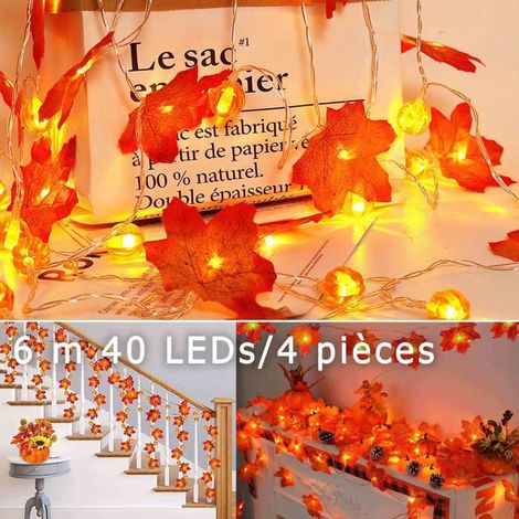 4 Guirlandes lumineuses automne, feuilles d'érable et citrouilles, 6 m, LED IP44, décoration intérieure et extérieure (1/5)