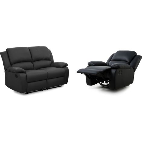 RELAXXO - Ensemble canapé relax manuel LEO 2 places + fauteuil manuel en simili - Noir (1/5)