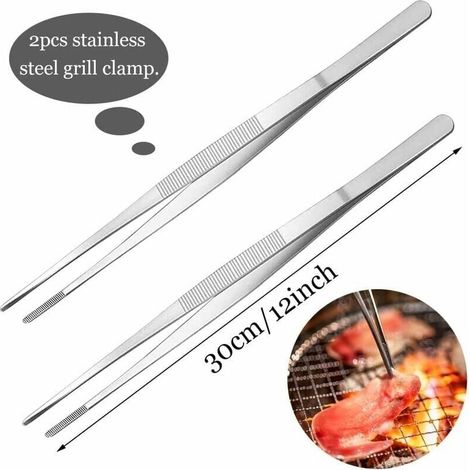 Bardusch - Set di 2 pinze da cucina in acciaio inox per alimenti, 30 cm, pinze per carne con superficie di presa scanalata, pinze multifunzionali per barbecue, pinze da cucina (1/4)