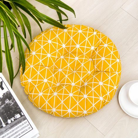 Coussins de chaise Coussin de siège Intérieur Extérieur Salle à manger Jardin 40x40cm Rond (échiquier jaune)A (1/5)