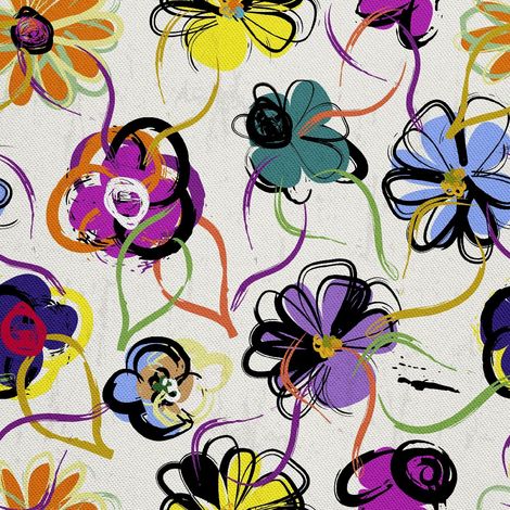 Telas decorativas para exteriores Oxford - motivo de flores pintadas 2 I DX127 (1/5)