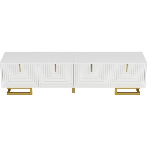 Mobile TV lowboard con 4 ante strutturate bianco 160 x 38 x 44,5 cm maniglie e gambe dorate MODENUIT (1/5)
