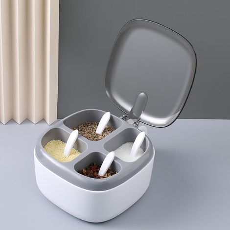 Gewürzset – 4-teiliges Gewürzset inklusive separater Löffel, Aufbewahrungsbehälter und Gewürzbox. (1/5)