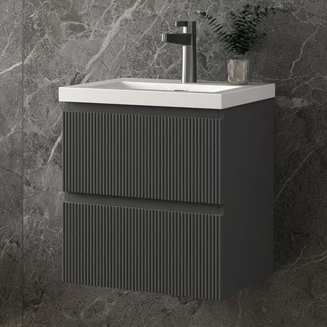 Biubiubath 500mm Wall Hung Bathroom Vanity Unit with Basin Sink Unit 2 Soft-close Drawers