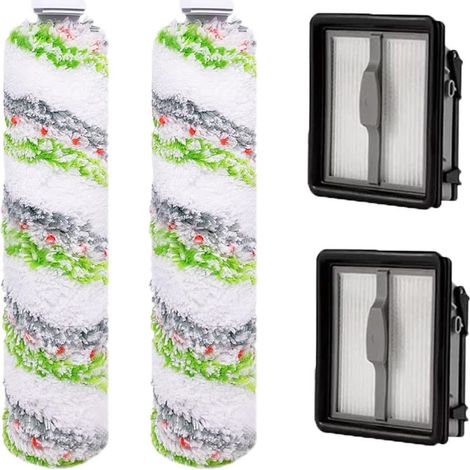 Lot de 2 filtres de rechange et 2 brosses rotatives pour animaux de compagnie pour aspirateur multifonction 3-en-1 Bissell CrossWave (modèles 1866, 1785, 2052 et 1713)