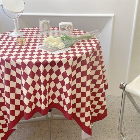 Nappe carreaux vichy rouge, style rétro chic pour table rectangulaire ou ronde, tapis de table à carreaux, 100x150 cm, tendance ins. (1/3)
