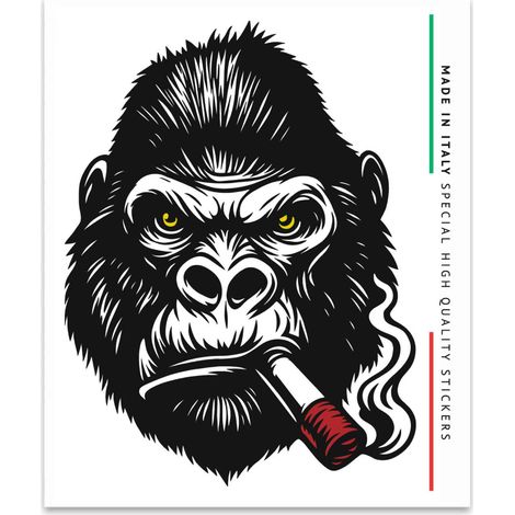 Adesivo Stickers Gorilla con Sigaro per Auto Moto Casco, Alta Qualità, Made in Italy, 13 x 16 cm (1/5)