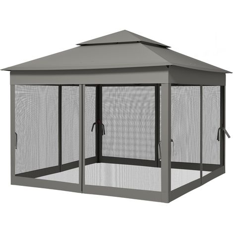 3 x 3(m) Pop Up Gazebo, Double-roof Garden Tent with Netting Carry Bag, Party Event Shelter for Outdoor Patio, Dark Grey (1/5)