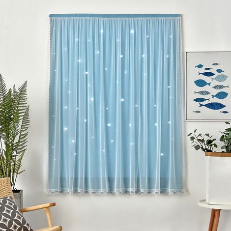 Rideau - 150 x 100 cm - Bleu - En Polyester - Pour Chambre À Coucher - Lot De 2 Pièces (1/5)