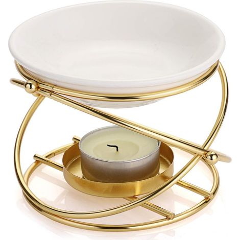 Brûleur à huile essentielle en métal, diffuseur d'arômes, forme ronde (doré) (1/5)