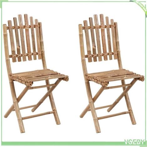 Chaise de jardin - FAFEICY - 3064010 - Lot de 2 - Bambou massif - Pliable, coussins taupe (1/5)