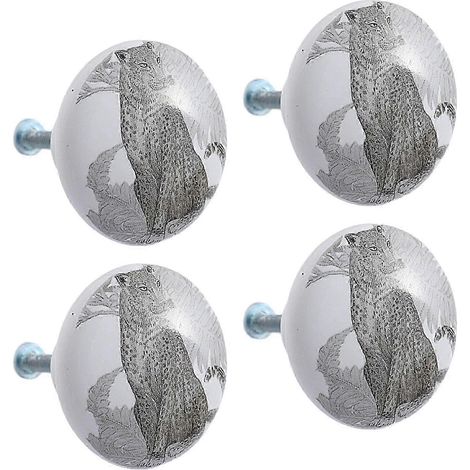 Lot de 4 boutons de tiroir en céramique, poignées de commode rondes de 38 mm, jolis boutons décoratifs pour armoire, penderie, chambre d'enfant-Gray Leopard