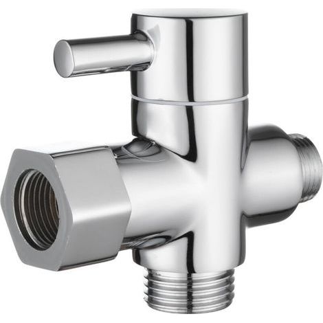 3-Way Solid Brass Valve 3/8"-12/17 T Adapter Diverter Valve for Toilet WC, Chrome