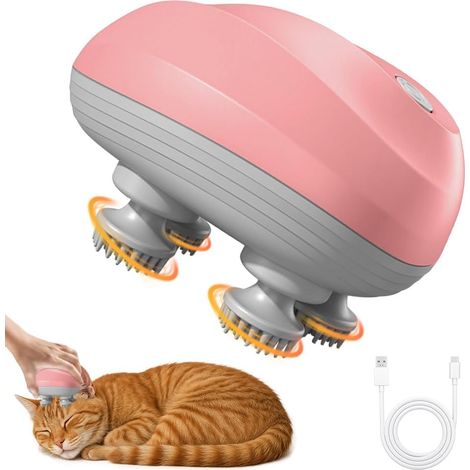 Masseur de cuir chevelu électrique avec 4 têtes de pétrissage et 3 modes de massage Étanche IPX7, rechargeable par USB, pour humains, chats et chiens (1/5)