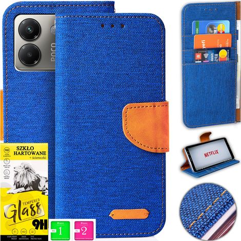 Schutzhülle für Xiaomi Poco M7 Pro 5G, Canvas-Hülle mit Magnetverschluss, 9H-Glas (1/5)