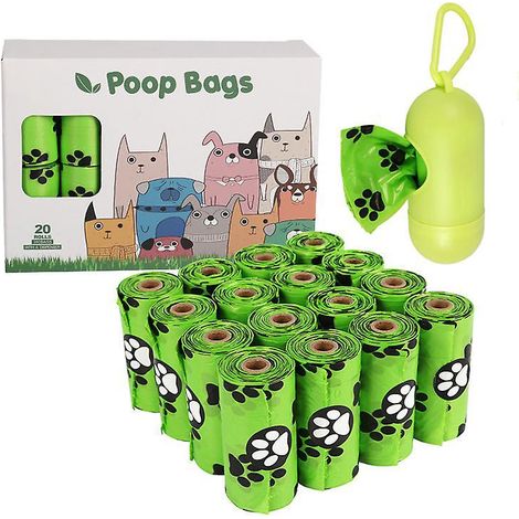 20 Rouleaux De Sacs Djections Biodgradables Dog Paws Epi - Verts - Avec Distributeur, Sacs Djections Impermables Pour Chiens, Sacs De Ramassage (1/5)