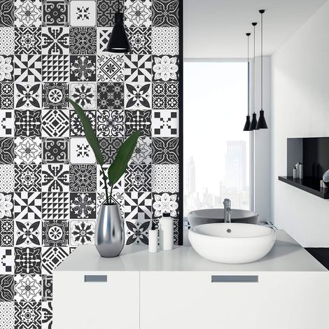 Stickers Carrelage Adhésif - Sticker Autocollant Carreaux de Ciment – Décoration Murale Stickers Tiles pour Salle de Bain et Cuisine - Carreaux de Ciment adhésif Mural - 10 x 10 cm - 9 pièces (1/5)