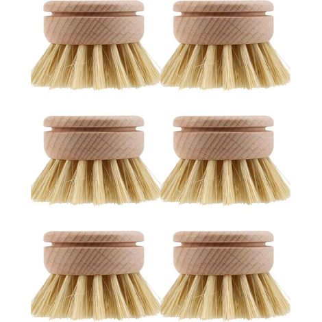Brosse à vaisselle - 6 têtes de brosse de rechange en bois brosse de nettoyage à vaisselle rechargeable en bois de hêtre de cuisine(6pcs) (1/4)