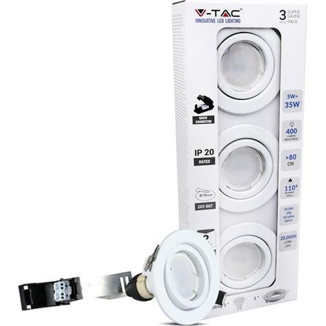 3 PZ Faretti LED Incasso Rotondo Orientabile 5W Carcassa Bianco 4500K Neutro con Lampada GU10 Sostituibile SKU 8882 (1/10)