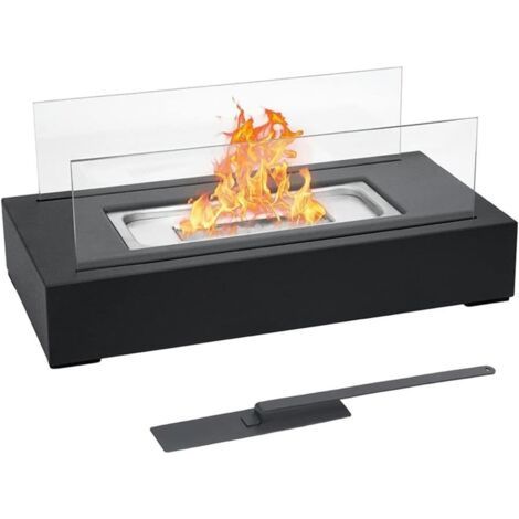 Cheminée de table d'intérieur avec flammes dansantes - Base en acier trempé - Portable - Idéale pour le salon ou la terrasse - Disponible en noir ou blanc. (1/5)