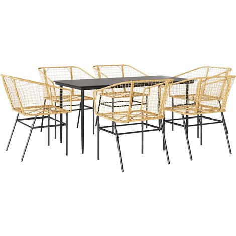 Maison Exclusive - Set Pranzo da Giardino 7pz Marrone Polyrattan Vetro (1/5)