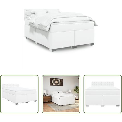 vidaXL Surmatelas - Sommier à lattes de lit avec matelas Blanc 140x200cm Similicuir (1/5)