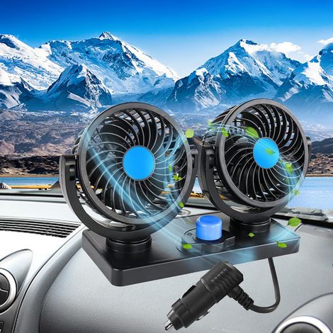 Double Mini Ventilateur 12V pour Voiture, Refroidissement Automatique, 2 Vitesses Réglables, Portable et Léger (1/5)