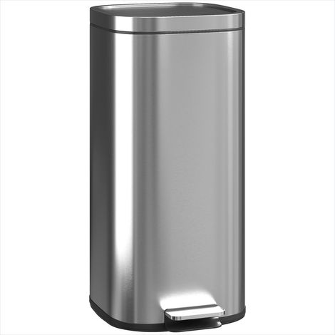 Poubelle à pédale 30L en métal argent – Fermeture douce et seau amovible pour cuisine moderne (1/5)