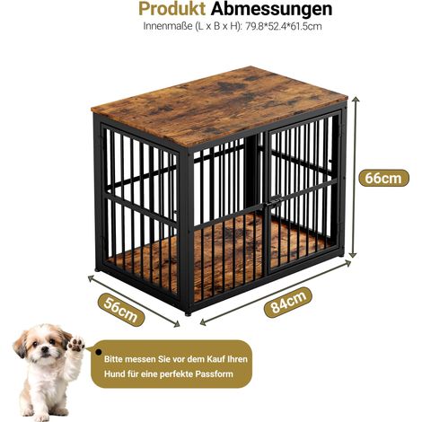 Cage modulaire pour chien à 3 portes, meuble TV ou table de chevet 2 en 1, plateau imperméable, système combinable, dimensions extérieures 84 x 56 x 66 cm, coloris marron rétro (1/4)