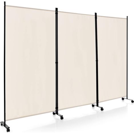 COSTWAY Biombo Separador de 4 Paneles, Separador de Habitaciones con Ruedas, Pantallas de Privacidad Rodantes de 1,7 m, Divisores de Partición para Interior (Blanco) (1/5)