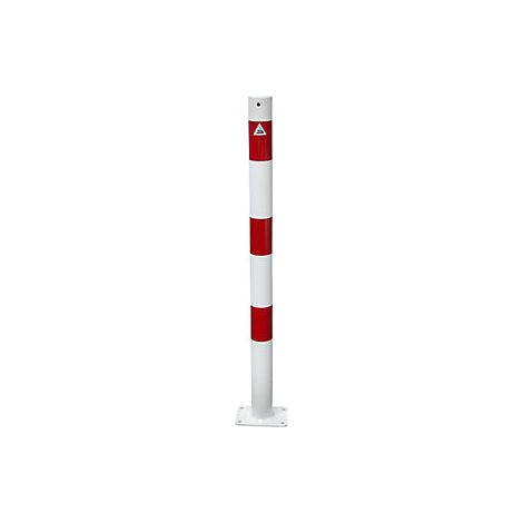 Schake Absperrpfosten aus Stahlrohr verzinkt Ø42x2,5mm weiß mit rot reflektierenden Leuchtstreifen und aufgeschweißter Stahlkappe 900mm Überflur für Dübelbefestigung 100x150mm ohne Öse