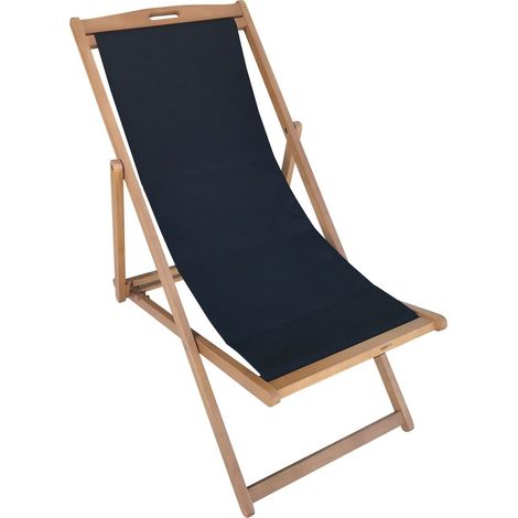 TrendLine Liegestuhl Eukalyptus Holz Sonnenliege schwarz Strandliege