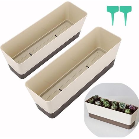 （Lot de 2）Petit bac a Fleurs rectangulaire, Pot de Fleurs rectangulaire en Plastique, jardinieres Exterieur Balcon pour Plantes succulentes, Herbes, Cactus (1/5)