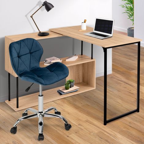 Silla de oficina ROBINE de terciopelo azul con ruedas (1/5)