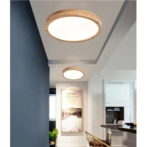 2pcs Plafonnier LED en Bois,Moderne Plafonnier Rond Blanc Chaud 3000K,30cm (1/4)