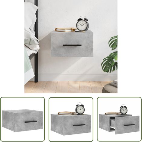 The Living Store Table de chevet murale gris béton 35x35x20 cm - Table De Chevet Murale - Meuble De Rangement Mural - Commode Murale - Étagère Murale - Déco Murale (1/5)