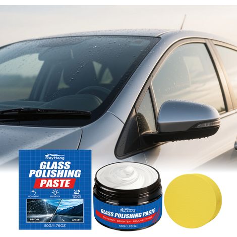 Polierpaste für Autoscheiben, entfernt Ölfilm, Schmutz und Wasserflecken – 50 g x 1, Schwamm x 1 -- DE (1/5)