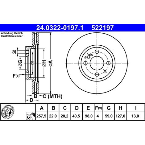 Lot de 2 Disques de frein ATE 24.0322-0197.1 ABARTH 4249 73 4249 74 4249 E5