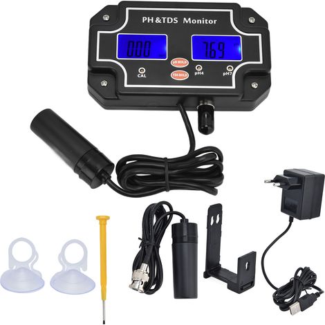 Medidor Digital pH y TDS, Pantalla LCD con Retroiluminación y Compensación Automática de Temperatura – Ideal para Hidroponía y Acuarios (1/5)