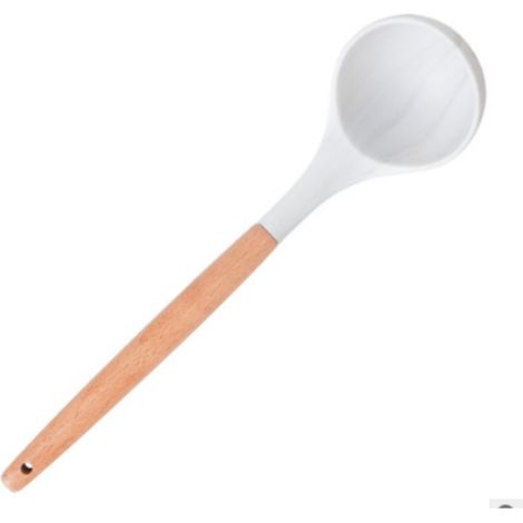 Louche à soupe en silicone avec manche en bois, ustensile de cuisine antiadhésif et résistant à la chaleur (1/5)
