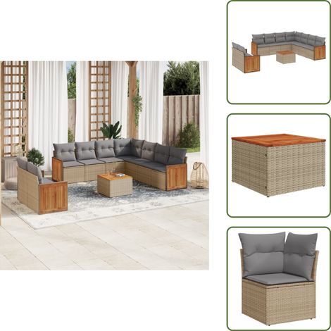 10-tlg. Garten-Sofagarnitur mit Kissen Beige Poly Rattan - Gartenmöbel Set - Rattan Möbel - Outdoor Lounge - Esstisch - Sofasatz (1/5)