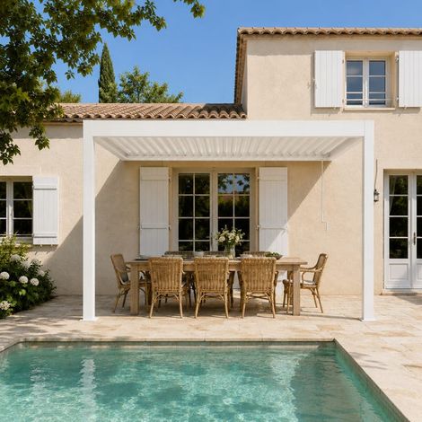 Pergola Bioclimatique Aluminium Adossée Blanc 4x3 Manuelle S ORIAL France (1/5)
