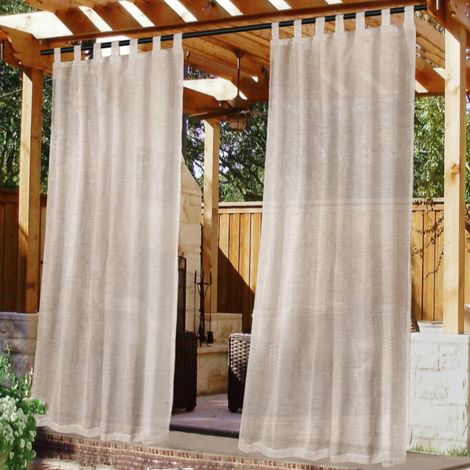 Lino Rideaux Voile Extérieur 2 Pcs 132x213 cm, Intimité Imperméable Filtre Lumière, Patte Autocollante Patio Pergola Tonnelle (1/5)